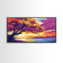 Majestic Tree, Lakeside Sunset, Vibrant Nature Art, Canvas Print, Modern Boho Decor, Living Room Wall Art, Autumn Landscape Painting