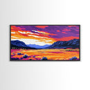 Vibrant Sunset, Mountain Landscape, Colorful Nature, Framed Canvas Print, Living Room Wall Art, Boho Art, Rustic Decor, Nature Painting