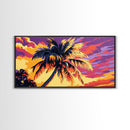 Palm Tree, Tropical Sunset, Island Vibes, Framed Canvas Print, Coastal Wall Art, Beach House Decor, Summer Aesthetic, Vibrant Painting