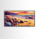 Rocky Shore, Ocean Sunset, Coastal Beauty, Framed Canvas Print, Beach House Wall Art, Nautical Decor, Vibrant Seascape, Ocean Inspired