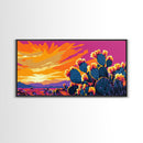 Cactus Sunset, Desert Wall Art, Southwest Decor, Vibrant Landscape, Boho Art, Warm Tones, Living Room, Framed Canvas Print