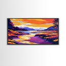 River Valley, Peaceful Scenery, Boho Landscape, Vibrant Sunset, Nature Lover Art, Office or Living Room, Framed Canvas Print
