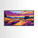 Rolling Hills, Country Path, Farmhouse Decor, Warm Sunset, Vibrant Fields, Cozy Wall Art, Dining Room, Canvas Print