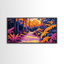 Tropical Path, Jungle Landscape, Exotic Nature, Boho Aesthetic, Sunset Colors, Vibrant Greenery, Bedroom Wall Art, Framed Canvas Print