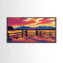 Rustic Fence, Prairie Landscape, Western Wall Art, Golden Fields, Warm Sunset, Country Aesthetic, Entryway, Canvas Print