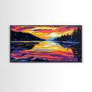 Lake Reflection, Tranquil Water, Vibrant Sunset, Wilderness Escape, Cozy Cabin Vibes, Nature Wall Art, Office Art, Framed Canvas Print
