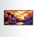 Autumn Stream, Colorful Landscape, Sunset Sky, Warm Tones, Nature Wall Art, Cozy Cabin Decor, Fall Season, Framed Canvas Print