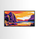 Rocky Shore, Ocean Sunset, Coastal View, Vibrant Painting, Bold Colors, Seascape Art, Beach House, Framed Canvas Print
