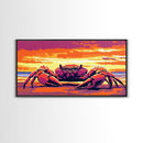 Crab, Beach, Sunset, Framed Canvas Print, Coastal Kitchen Decor, Nautical Wall Art, Ocean Lover Gift, Vibrant Colors, Dining Room Art
