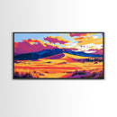 Desert, Mountains, Sunset, Framed Canvas Print, Southwest Landscape, Boho Wall Art, Earthy Tones, Vibrant Colors, Living Room Decor