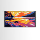 River Sunset, Vibrant Nature Art, Mountain Landscape, Warm Color Wall Art, Bold Home Decor, Canvas Print, Office Wall Art, Modern Boho Art