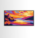 Castle Landscape, Sunset Reflection, Fantasy Art, Nature Wall Art, Framed Canvas Print, Office Decor, Majestic View, Mystical Artwork