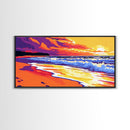 Golden Beach, Ocean Sunset, Coastal Landscape, Seashore Painting, Canvas Print, Living Room Wall Art, Summer Vibes, Serene Seascape