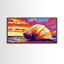Seashell Sunset, Coastal Treasure, Beach House Art, Framed Canvas Print, Nautical Wall Decor, Summer Home Vibes, Relaxing Atmosphere