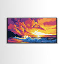 Ocean Sunset, Colorful Seascape, Vibrant Waves, Wall Art, Framed Canvas Print, Beach Decor, Nautical Art, Living Room Art, Gift Idea