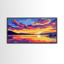 Serene Lake, Sunset Reflection, Vibrant Waters, Nature Art, Framed Canvas Print, Peaceful Wall Art, Living Room Decor, Relaxing Gift
