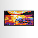 Sunset River, Reflection Vibrant, Framed Canvas Print, Colorful Landscape Art, Modern Home Decor, Nature Inspired, Living Room Wall Art
