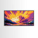 Ocean Wave Explosion, Vibrant Surf Art, Tropical Beach Print, Sunset Seascape Painting, Coastal Home Decor, Framed Canvas Print