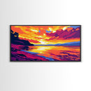 Fiery Lake Reflection, Bold Colorful Art, Scenic Nature Painting, Vibrant Home Wall Decor, Serene Landscape Print, Framed Canvas Print