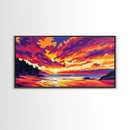 Lake Sunset Ripples, Peaceful Water Art, Colorful Nature Print, Vibrant Reflection Painting, Relaxing Home Wall Decor, Framed Canvas Print