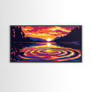 Mountain Sunset Reflection, Bold Landscape Art, Vibrant Sky Print, Serene Nature Painting, Warm Home Wall Decor, Framed Canvas Print