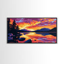 Tropical Beach Scene, Surfboard Sunset Art, Vibrant Coastal Print, Bold Colorful Painting, Relaxing Seaside Home Decor, Framed Canvas Print