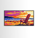 Adirondack Chair, Beach Sunset Art, Relaxing Coastal Scene, Vibrant Nature Painting, Framed Canvas Print, Bedroom Wall Decor, Summer Home