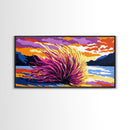 Sea Sunset, Fiery Sky, Vibrant Ocean Art, Beach House Decor, Coastal Wall Art, Framed Canvas Print, Serene Landscape Painting