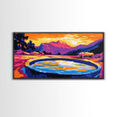 Sunset Bench, Peaceful Reflection, Romantic View, Framed Canvas Print, Minimalist Wall Art, Bedroom Decor, Warm Sunset Scene