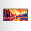River Reflection, Dreamy Sunset Landscape, Tranquil Nature Art, Golden Horizon Painting, Framed Canvas Print, Office Decor, Living Room Art