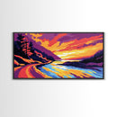 Valley View, Mountain Landscape, Colorful Wilderness Art, Vibrant Home Decor, Scenic Nature Painting, Framed Canvas Print, Office Wall Art