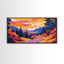 River Reflection, Tranquil Nature Art, Sunset Glow, Vibrant Water Scene, Peaceful Landscape, Framed Canvas Print, Dining Room Wall Art