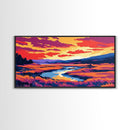 Speedboat Scene, Coastal Sunset, Vibrant Ocean Art, Colorful Seascape, Summer Getaway, Framed Canvas Print, Beach House Wall Art