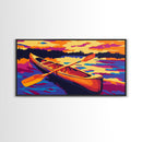 Canoe Oars, Sunset, Framed Canvas Print, Wall Art, Adventure Theme, Rustic Home, Cabin Decor, Outdoor Lovers, Nature Scene