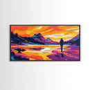 Cowboy, Western Art, Rustic Landscape, Sunset Wall Art, Framed Canvas Print, Living Room Decor, Boho Home, Mountain Painting