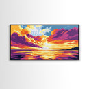 Sunset, Ocean Art, Vibrant Sky, Beach House Decor, Framed Canvas Print, Living Room Wall Art, Colorful Painting, Seaside Aesthetic