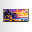 Cliffs, Coastal Painting, Sunset Beach, Ocean Wall Art, Framed Canvas Print, Seaside Home, Vibrant Landscape, Boho Coastal Decor