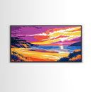 Golden Beach, Ocean Horizon, Tropical Artwork, Framed Canvas Print, Beach House Wall Art, Relaxing Landscape, Vibrant Decor