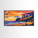 Cliffs by Sea, Sunset Beach, Landscape Wall Art, Framed Canvas Print, Coastal Decor, Living Room Art, Summer Vibes, Vibrant Nature Art