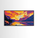 Sunset Lake, Mountain View, Vibrant Sky, Canvas Print, Modern Wall Art, Office Decor, Nature Painting, Boho Landscape, Rustic Aesthetic