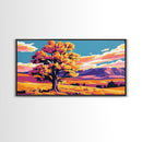 Majestic Tree, Open Field, Mountain View, Canvas Print, Living Room Wall Art, Modern Rustic Decor, Nature Scene, Sunset Painting