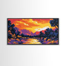 Sunset Reflection, Peaceful River, Mountain Landscape, Framed Canvas Print, Nature Home Decor, Office Artwork, Fall Aesthetic