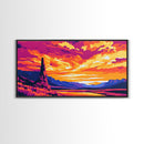 Desert Sunset, Monument View, Vibrant Sky, Canvas Print, Southwest Wall Art, Nature Painting, Rustic Home Decor, Landscape Illustration