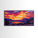 Twilight Mountains, Sunset Glow, Vibrant Nature, Framed Canvas Print, Landscape Wall Art, Bedroom Decor, Bold Colors, Autumn Scenic View