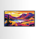 Desert Cactus Sunset, Canvas Print, Southwest Wall Art, Colorful Mountain Art, Nature Landscape, Boho Aesthetic, Office Wall Decor