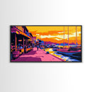 Harbor Sunset Scene, Framed Canvas Print, Nautical Wall Art, Vibrant Coastal Painting, Seaside Aesthetic, Living Room Wall Decor