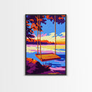Lake Swing, Sunset, Canvas Print, Serene Nature Art, Vibrant Reflection Painting, Boho Wall Decor, Cozy Home Art, Bedroom Wall Artwork