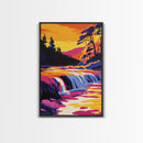 Waterfall Sunset, Framed Canvas Print, Vibrant Nature Art, Bold Water Scene, Colorful Landscape, Relaxing Atmosphere, Home Decor Accent
