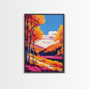 Autumn Forest View, Framed Canvas Print, Vibrant Fall Landscape, Cozy Nature Art, Warm Tones, Rustic Home Decor, Living Room Artwork