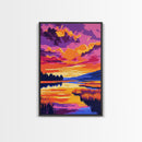 Sunset Reflection, Vibrant Nature Art, Autumn Landscape, Scenic Wall Decor, Framed Canvas Print, Living Room Wall Art, Boho Art